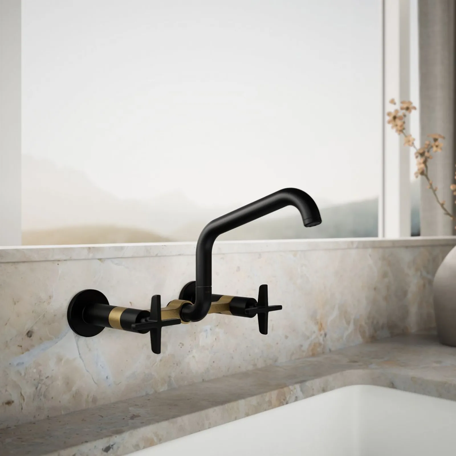 Two-hole wall-mount bridge kitchen sink faucet^Kohler Online