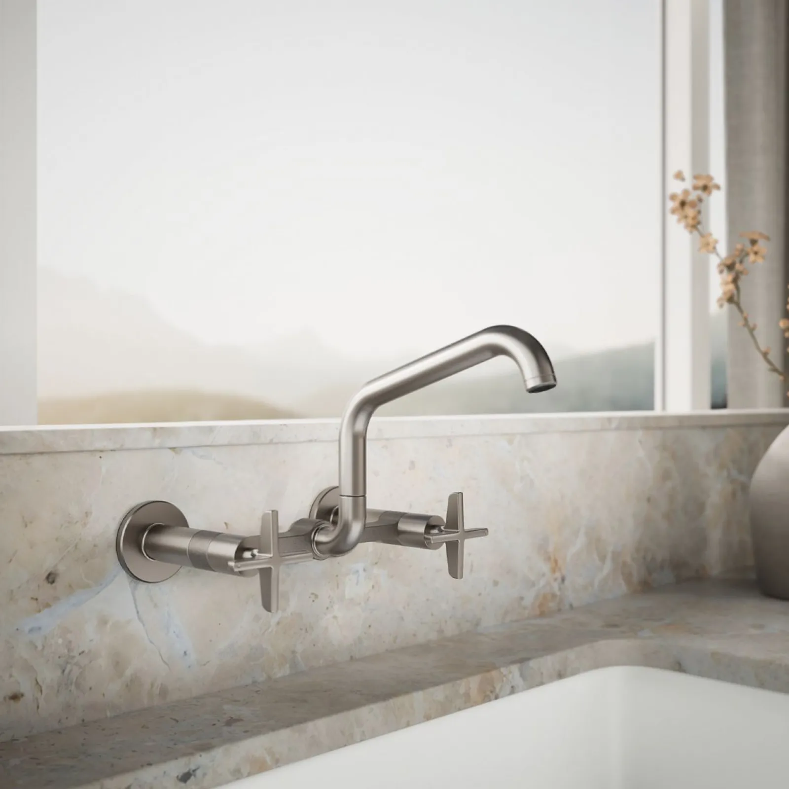 Two-hole wall-mount bridge kitchen sink faucet^Kohler Online