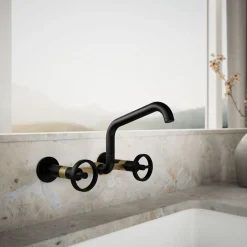 Two-hole wall-mount bridge kitchen sink faucet^Kohler New