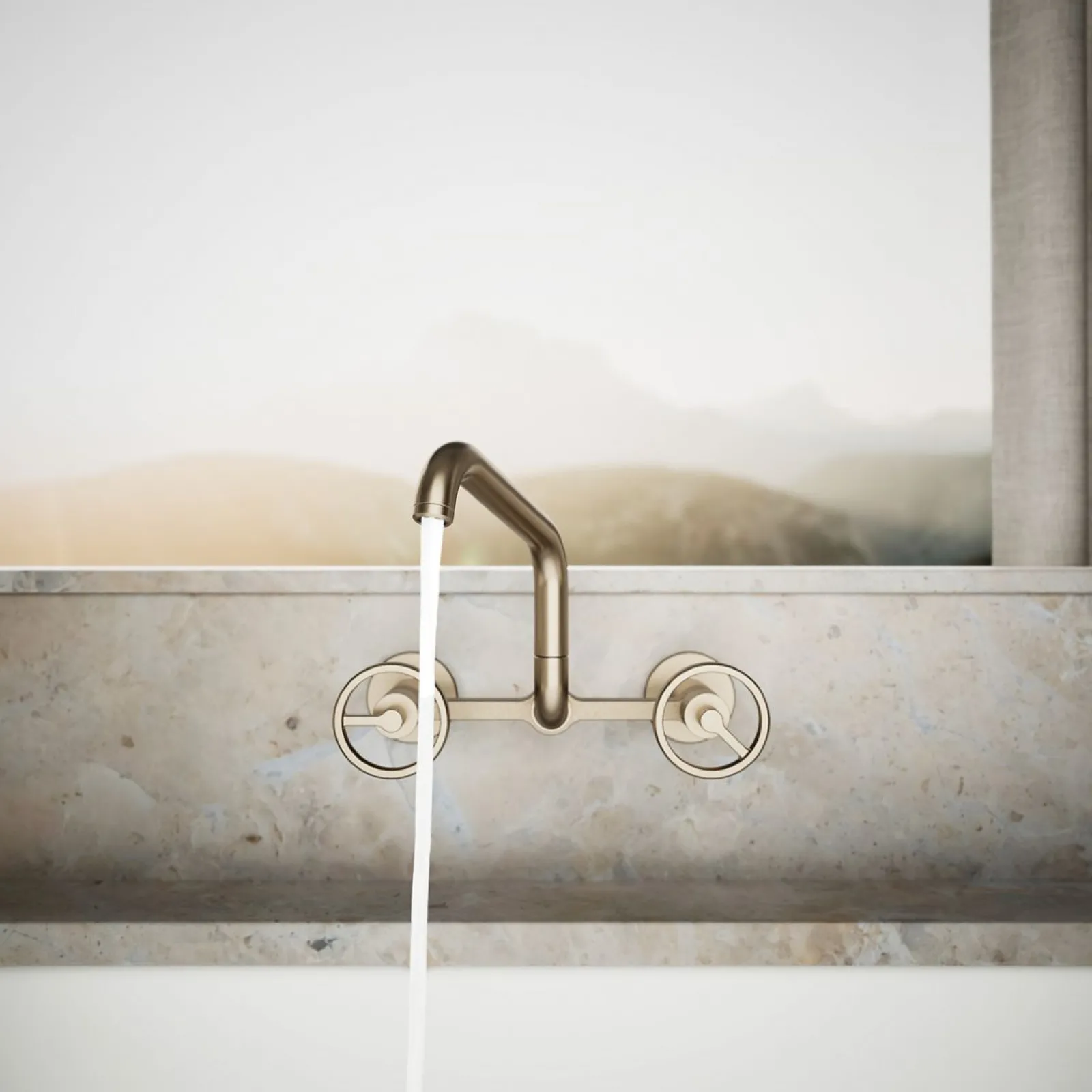 Two-hole wall-mount bridge kitchen sink faucet^Kohler New