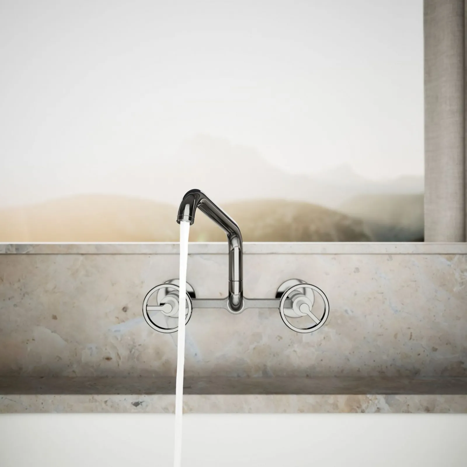 Two-hole wall-mount bridge kitchen sink faucet^Kohler New