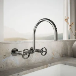 Two-hole wall-mount bridge kitchen sink faucet^Kohler Hot