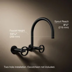 Two-hole wall-mount bridge kitchen sink faucet^Kohler Hot