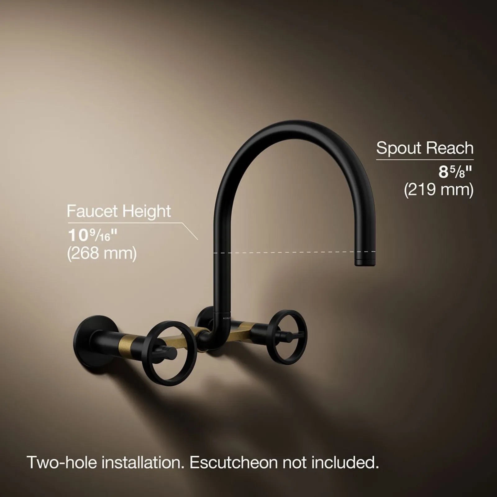 Two-hole wall-mount bridge kitchen sink faucet^Kohler Hot