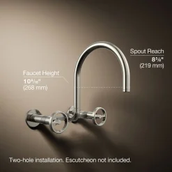 Two-hole wall-mount bridge kitchen sink faucet^Kohler Hot