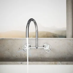 Two-hole wall-mount bridge kitchen sink faucet^Kohler Hot