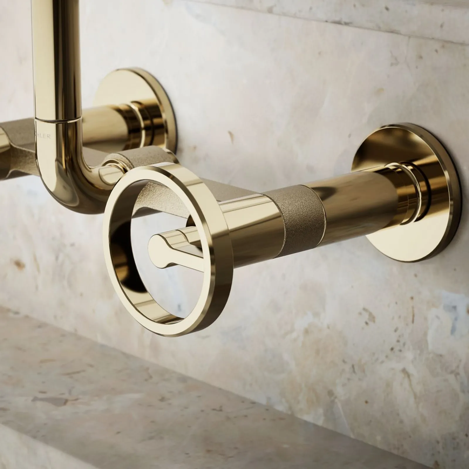 Two-hole wall-mount bridge kitchen sink faucet^Kohler Hot
