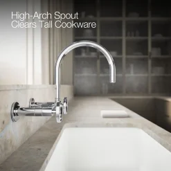 Two-hole wall-mount bridge kitchen sink faucet^Kohler Hot