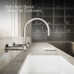 Two-hole wall-mount bridge kitchen sink faucet^Kohler Hot
