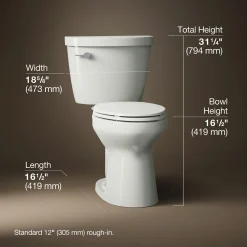 Two-piece elongated toilet, 1.28 gpf^Kohler Hot