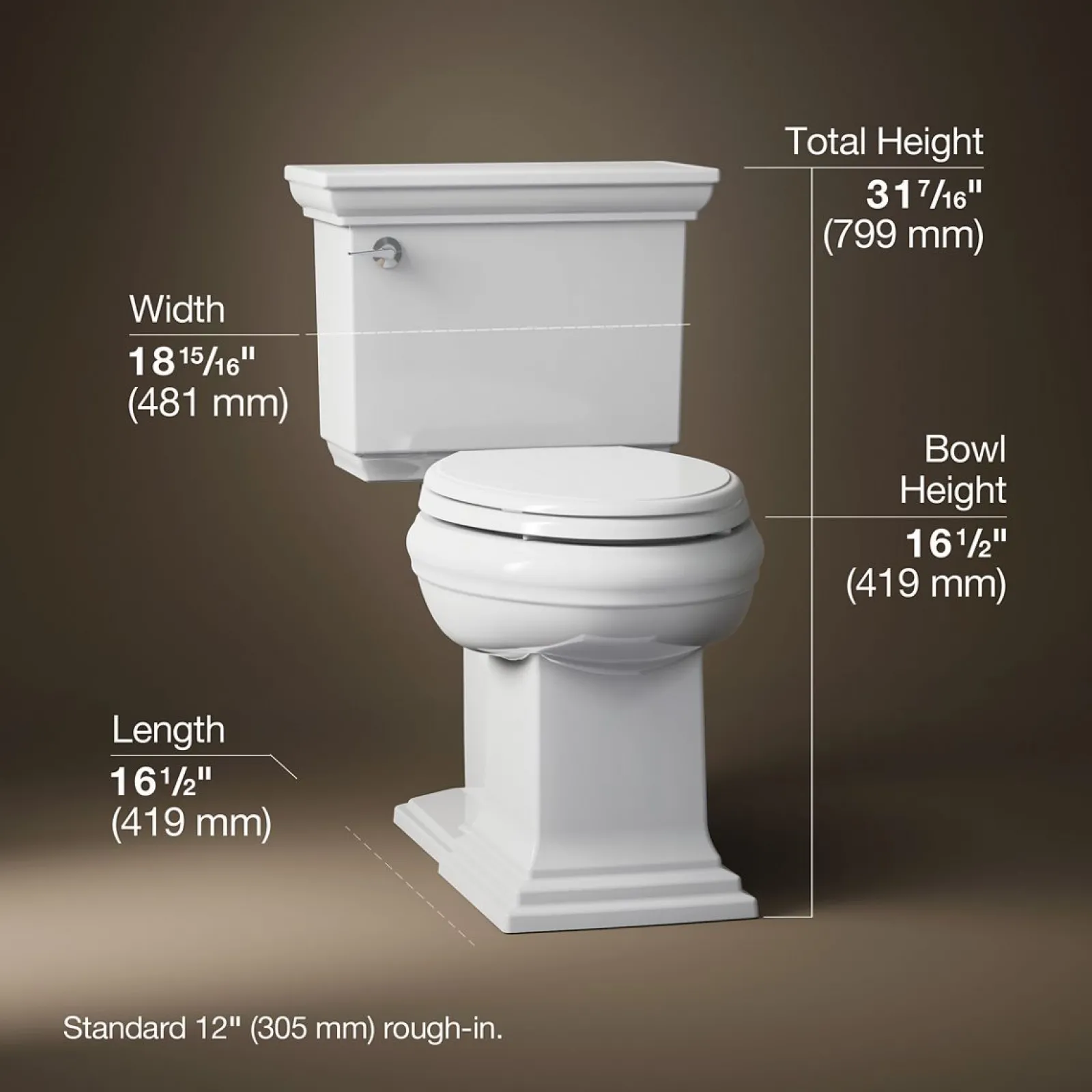 Two-piece elongated toilet with concealed trapway, 1.28 gpf^Kohler Hot
