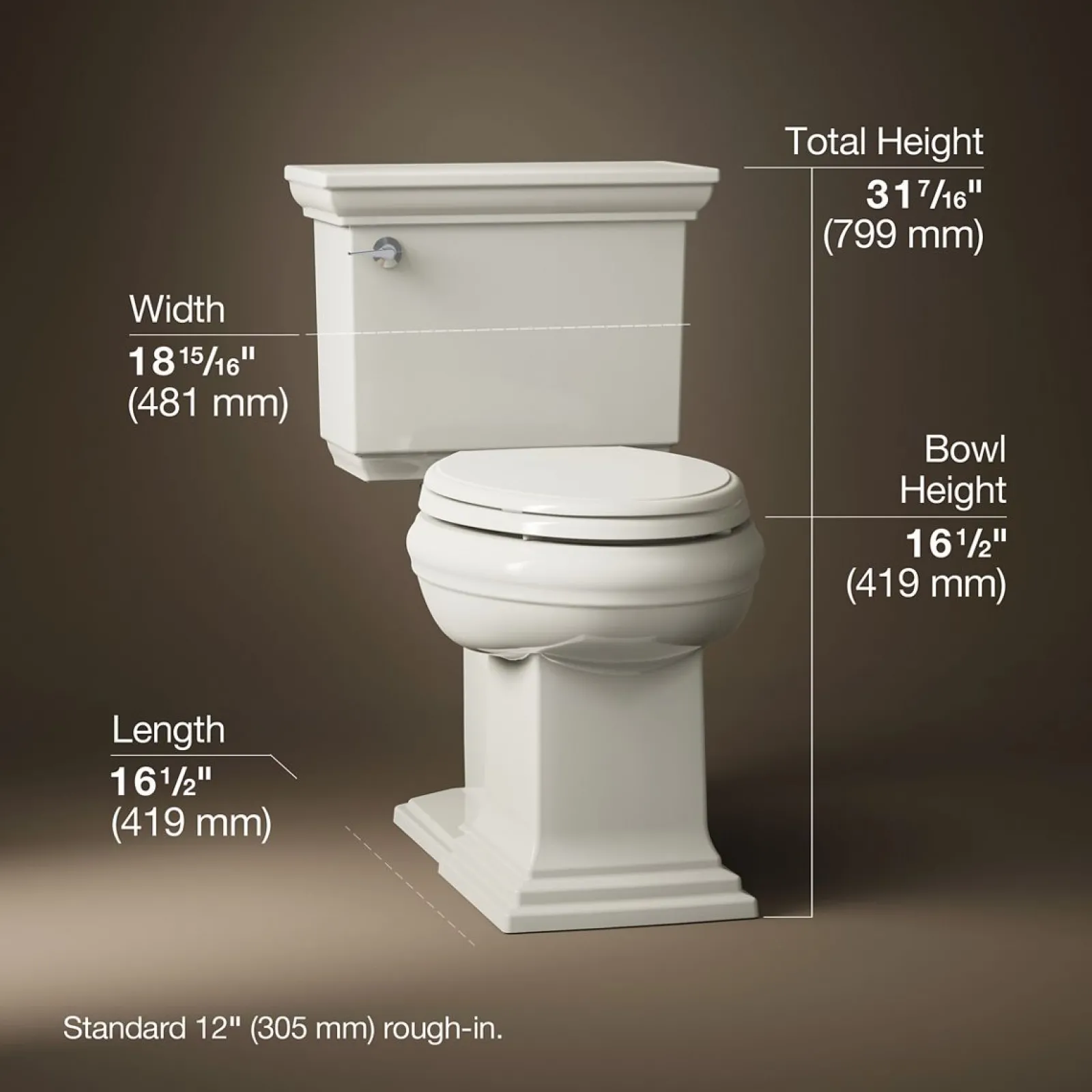 Two-piece elongated toilet with concealed trapway, 1.28 gpf^Kohler Hot