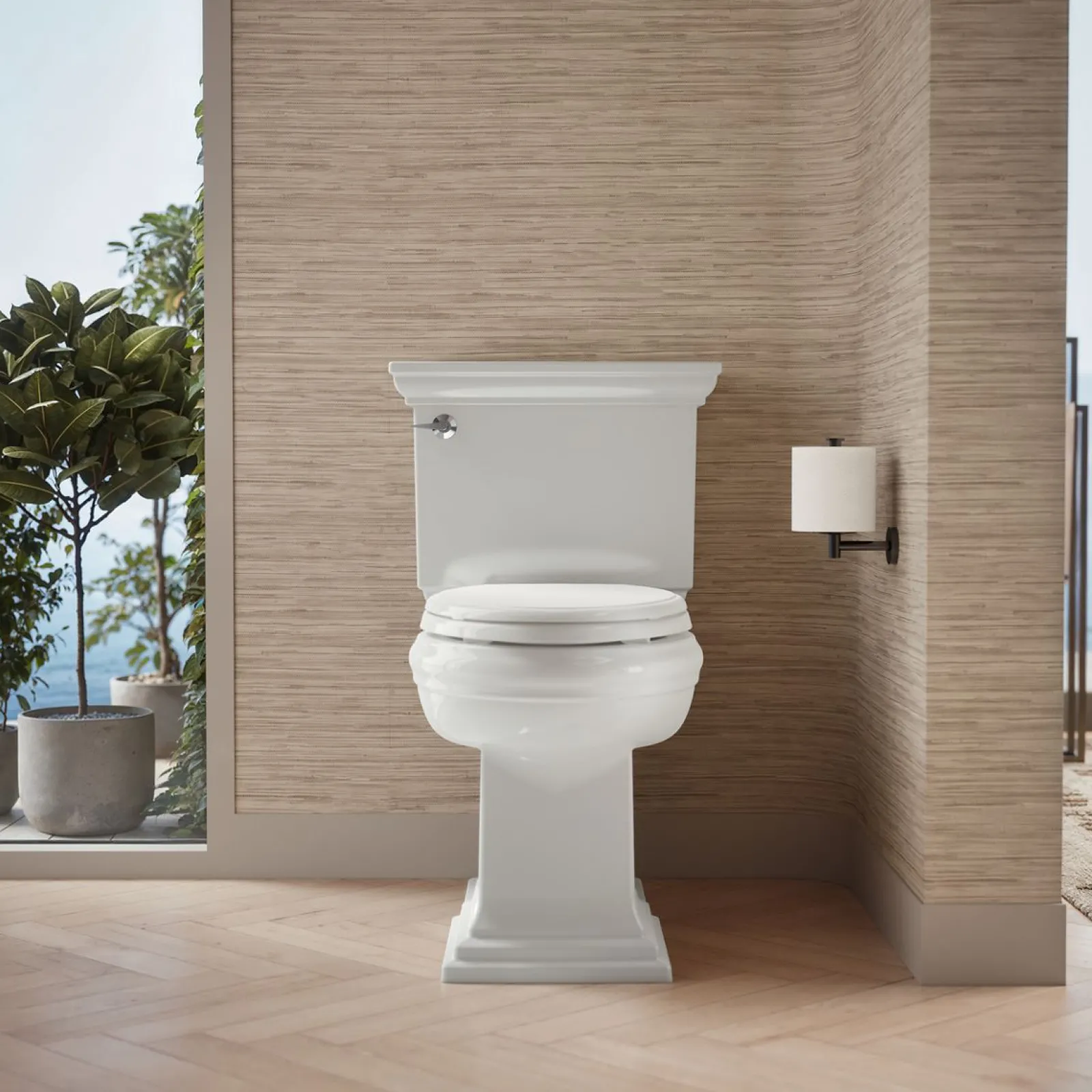 Two-piece elongated toilet with concealed trapway, 1.28 gpf^Kohler Hot