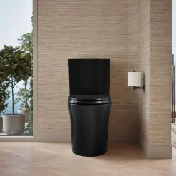 Two-piece elongated toilet with skirted trapway, 1.28 gpf^Kohler Hot