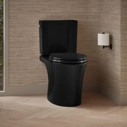 Two-piece elongated toilet with skirted trapway, 1.28 gpf^Kohler Hot