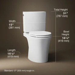 Two-piece elongated toilet with skirted trapway, 1.28 gpf^Kohler Hot