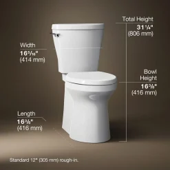 Two-piece elongated toilet with skirted trapway, 1.28 gpf^Kohler Clearance