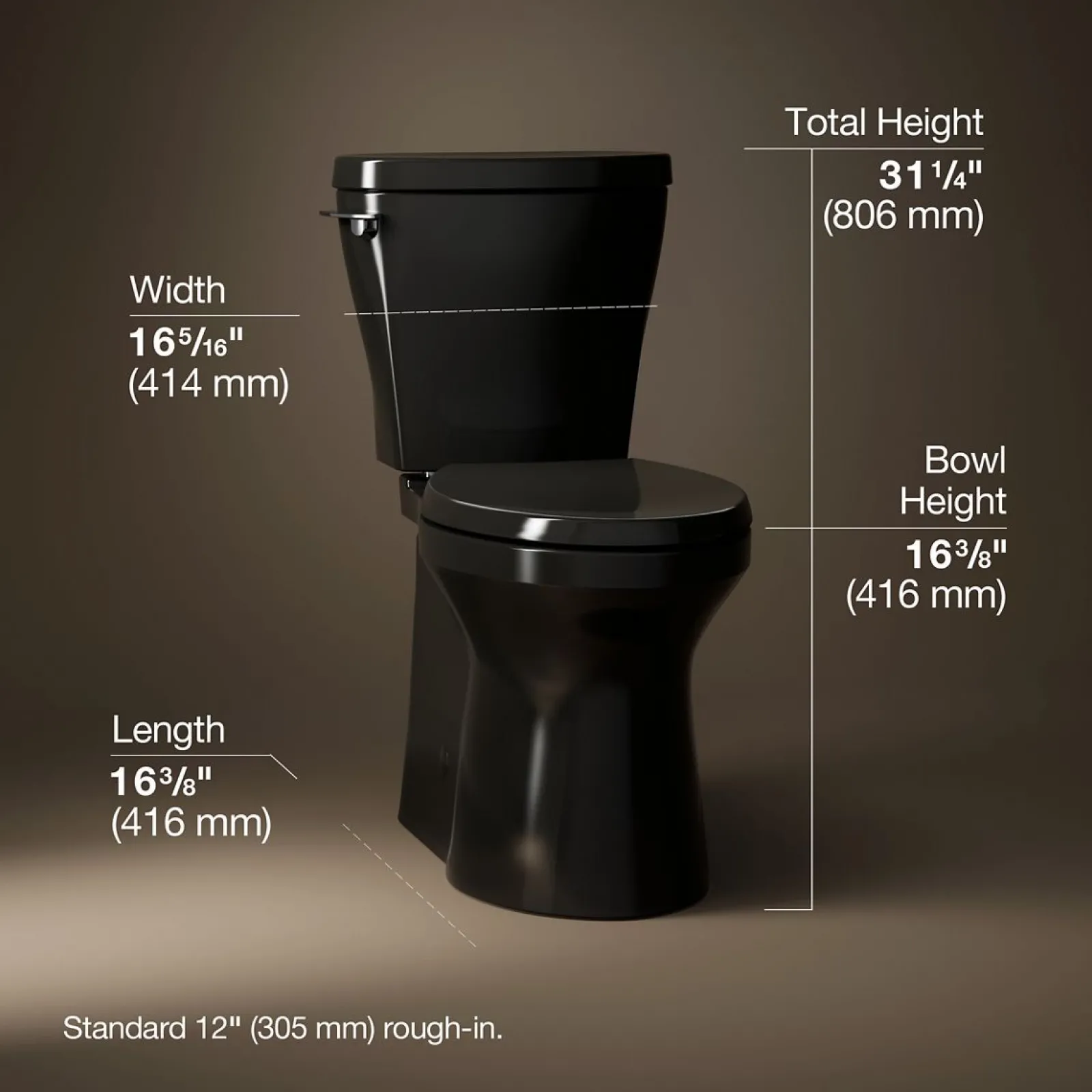 Two-piece elongated toilet with skirted trapway, 1.28 gpf^Kohler Clearance
