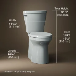 Two-piece elongated toilet with skirted trapway, 1.28 gpf^Kohler Clearance