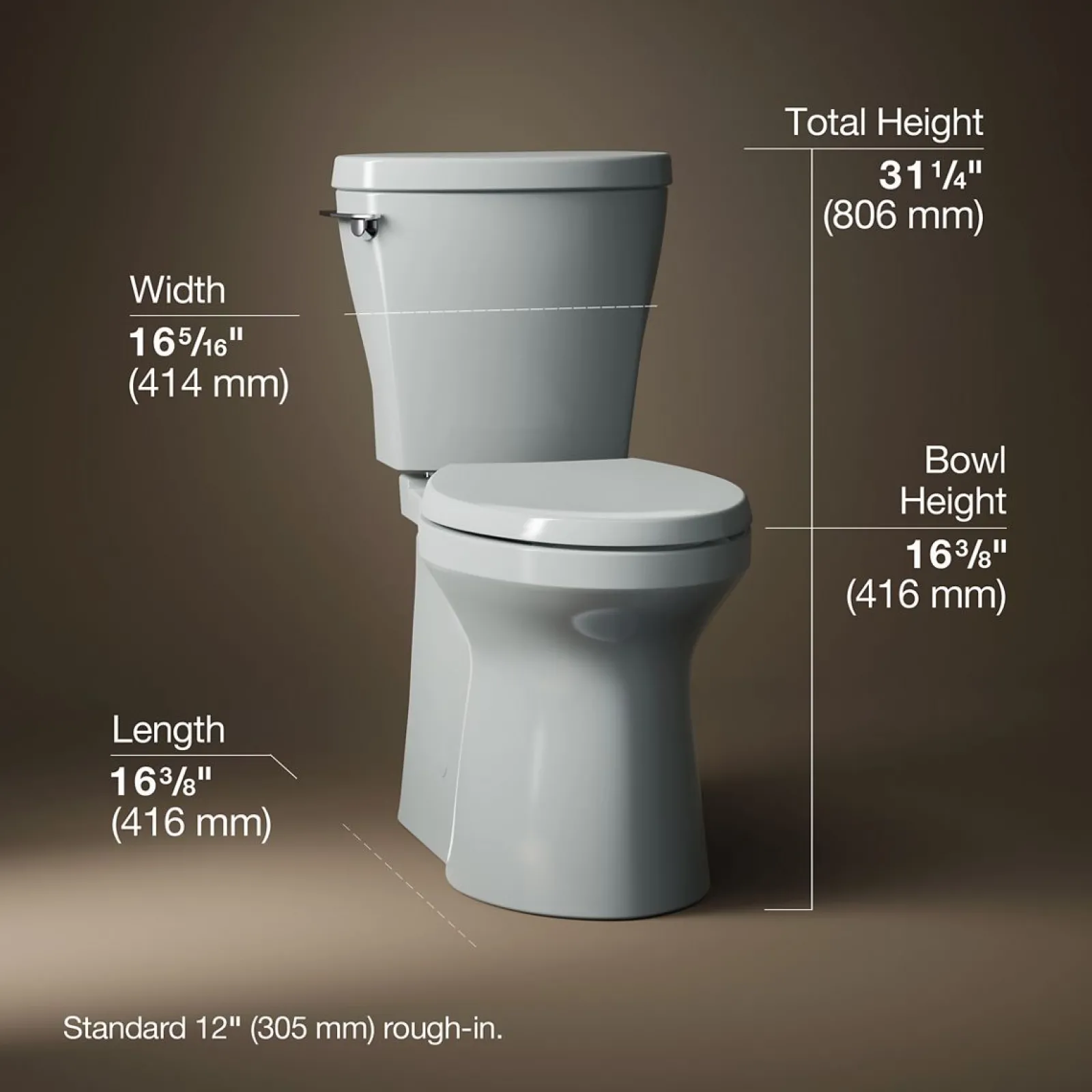 Two-piece elongated toilet with skirted trapway, 1.28 gpf^Kohler Clearance