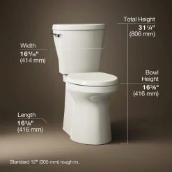 Two-piece elongated toilet with skirted trapway, 1.28 gpf^Kohler Clearance
