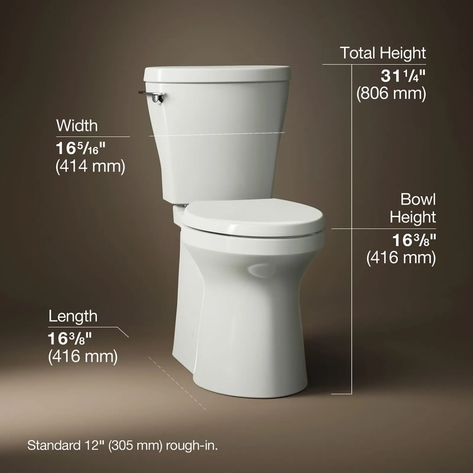 Two-piece elongated toilet with skirted trapway, 1.28 gpf^Kohler Clearance