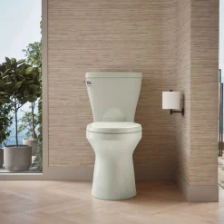 Two-piece elongated toilet with skirted trapway, 1.28 gpf^Kohler Clearance