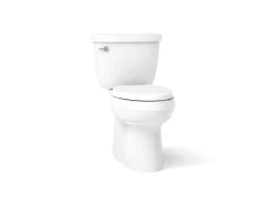 Two-piece elongated toilet with skirted trapway, 1.28 gpf^Kohler