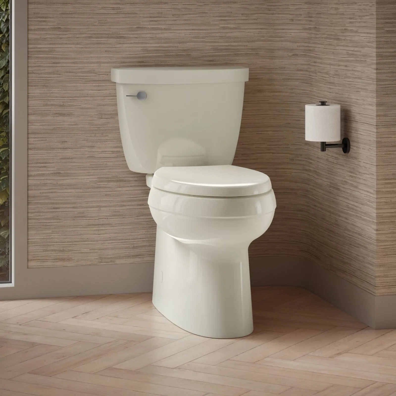 Two-piece elongated toilet with skirted trapway, 1.28 gpf^Kohler