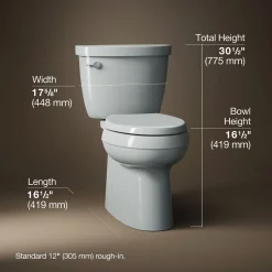 Two-piece elongated toilet with skirted trapway, 1.28 gpf^Kohler