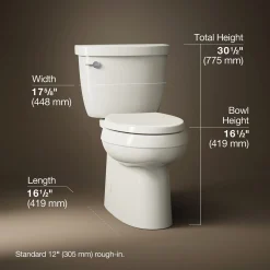 Two-piece elongated toilet with skirted trapway, 1.28 gpf^Kohler
