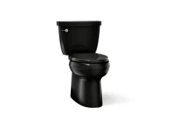 Two-piece elongated toilet with skirted trapway, 1.28 gpf^Kohler