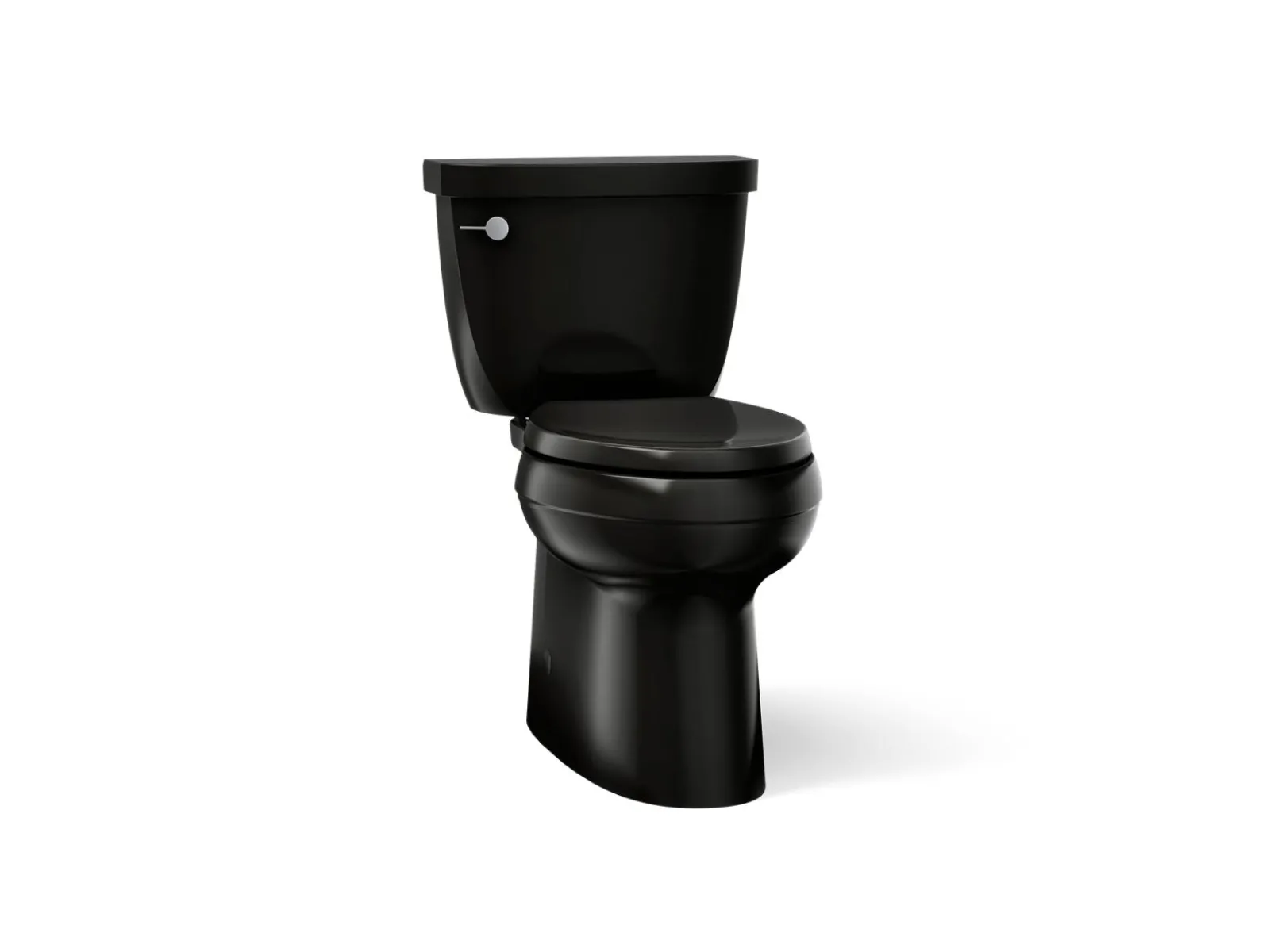 Two-piece elongated toilet with skirted trapway, 1.28 gpf^Kohler