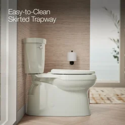 Two-piece elongated toilet with skirted trapway, 1.28 gpf^Kohler