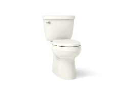 Two-piece elongated toilet with skirted trapway, 1.28 gpf^Kohler