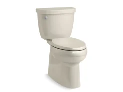 Two-piece elongated toilet with skirted trapway, 1.28 gpf^Kohler