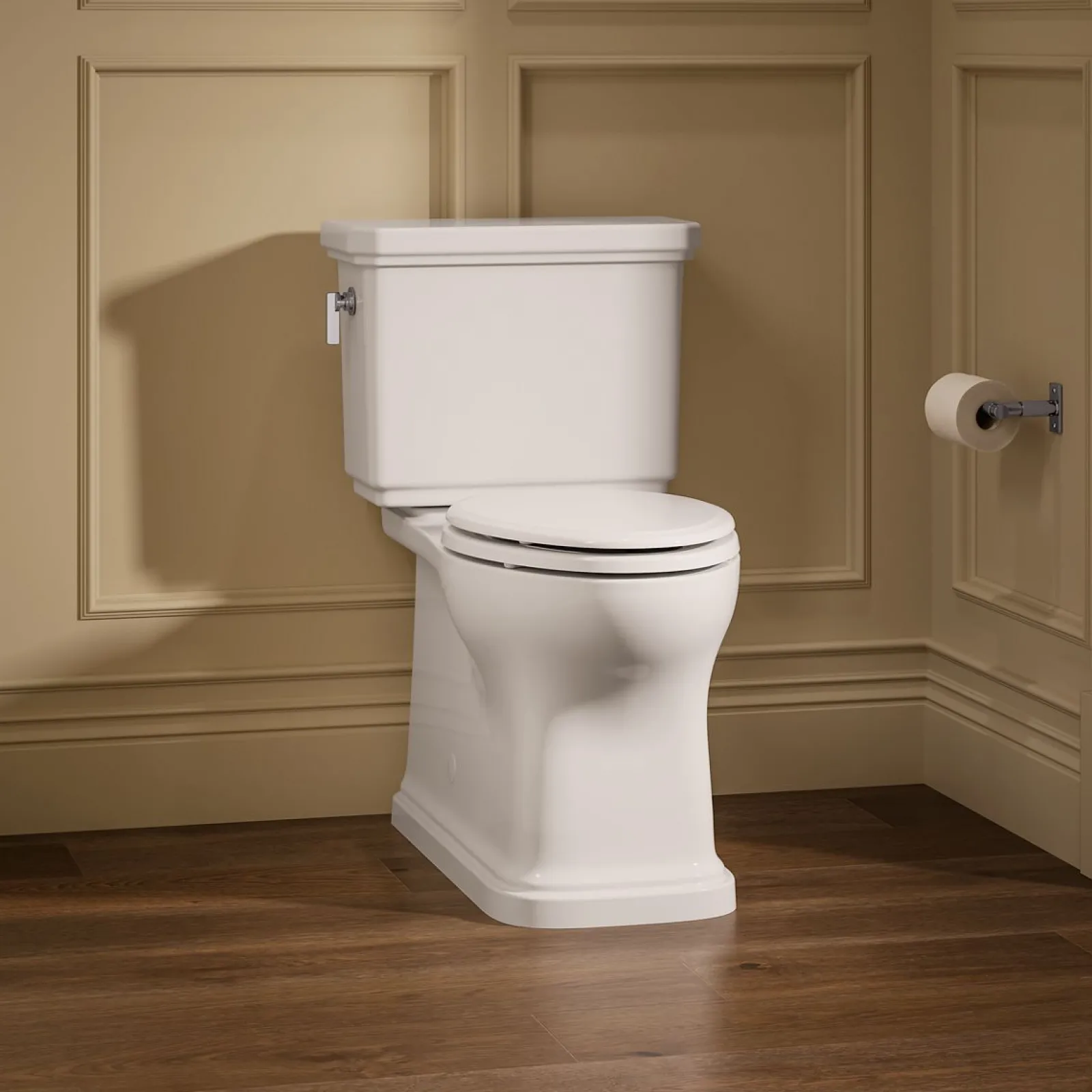 Two-piece elongated toilet with skirted trapway, 1.28 gpf^Kohler Best
