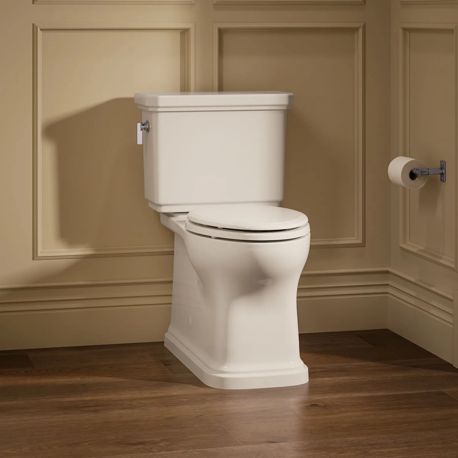 Two-piece elongated toilet with skirted trapway, 1.28 gpf^Kohler Best