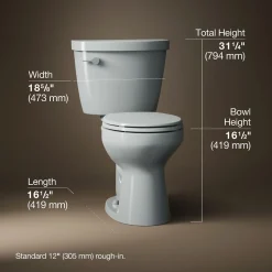 Two-piece round-front toilet, 1.28 gpf^Kohler New