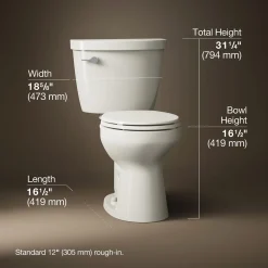 Two-piece round-front toilet, 1.6 gpf^Kohler New