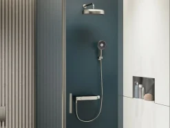 Two-way exposed thermostatic valve with shower column for rainhead and handshower^Kohler