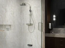 Two-way exposed thermostatic valve with shower column for rainhead and handshower^Kohler