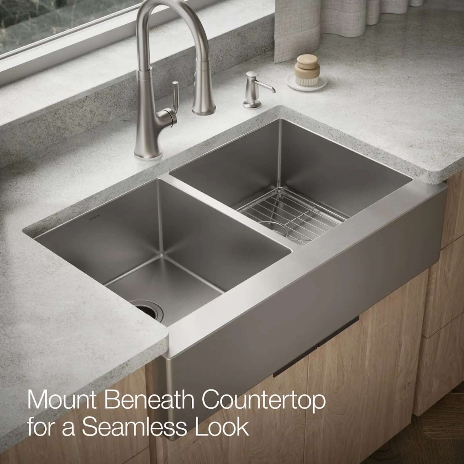 35-1/2" undermount double-bowl farmhouse kitchen sink with accessories^Kohler Discount