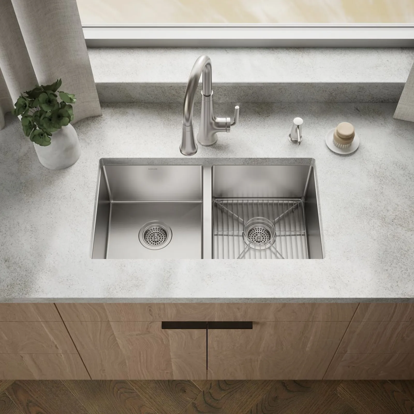 29-1/2" undermount double-bowl kitchen sink^Kohler Hot
