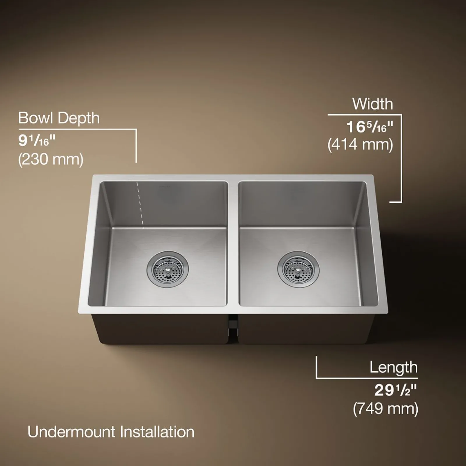 29-1/2" undermount double-bowl kitchen sink^Kohler Hot