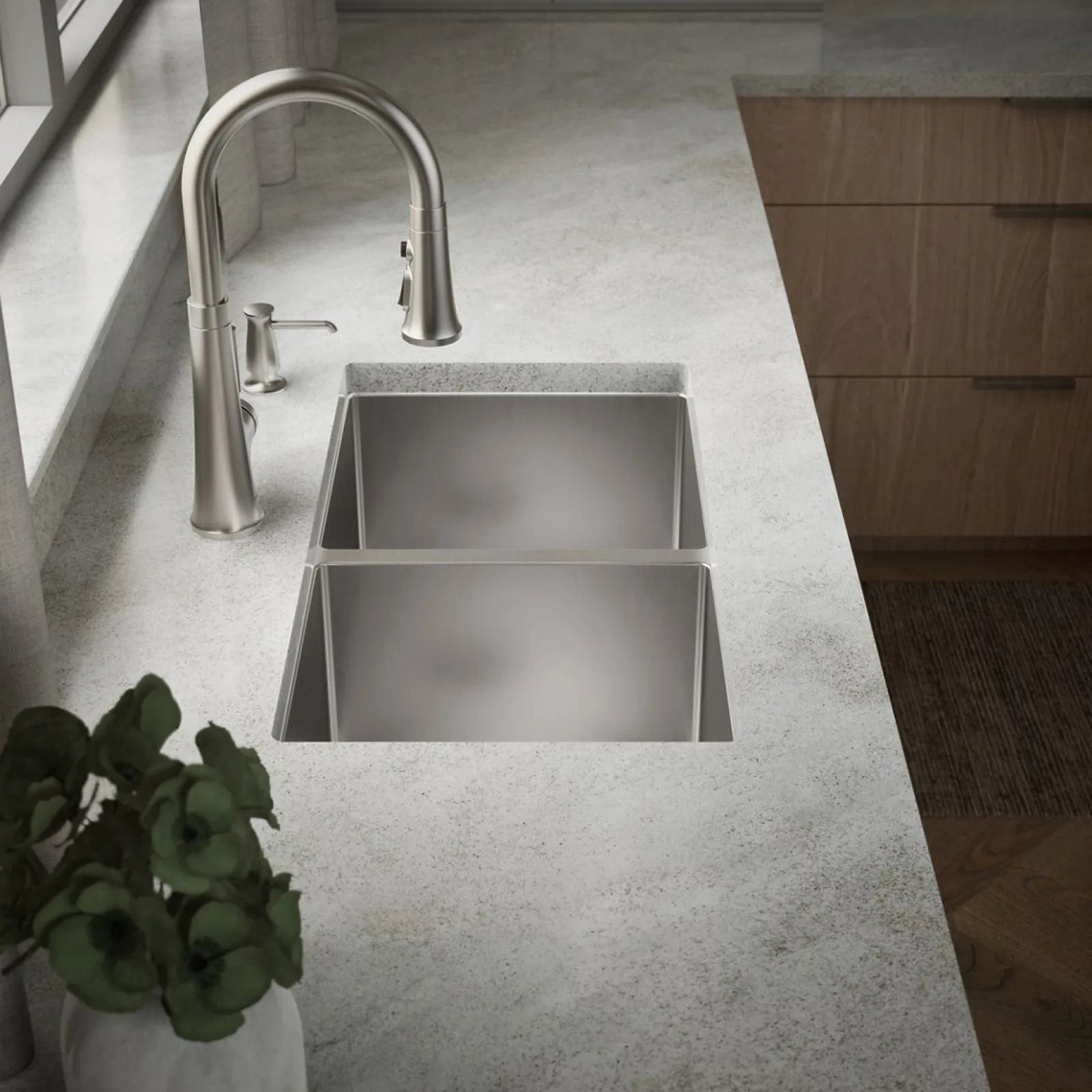29-1/2" undermount double-bowl kitchen sink^Kohler Hot