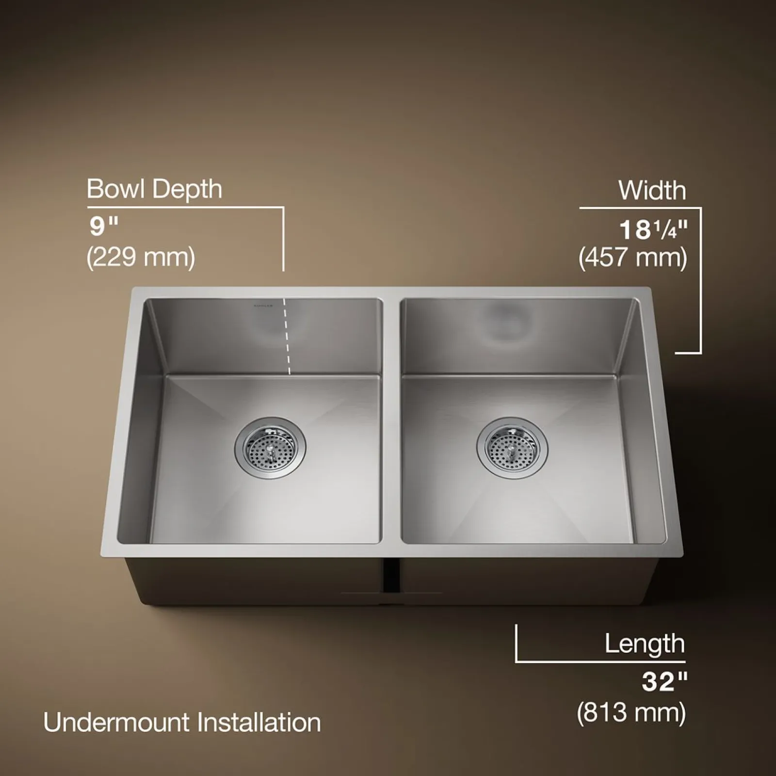 32" undermount double-bowl kitchen sink with accessories^Kohler Clearance