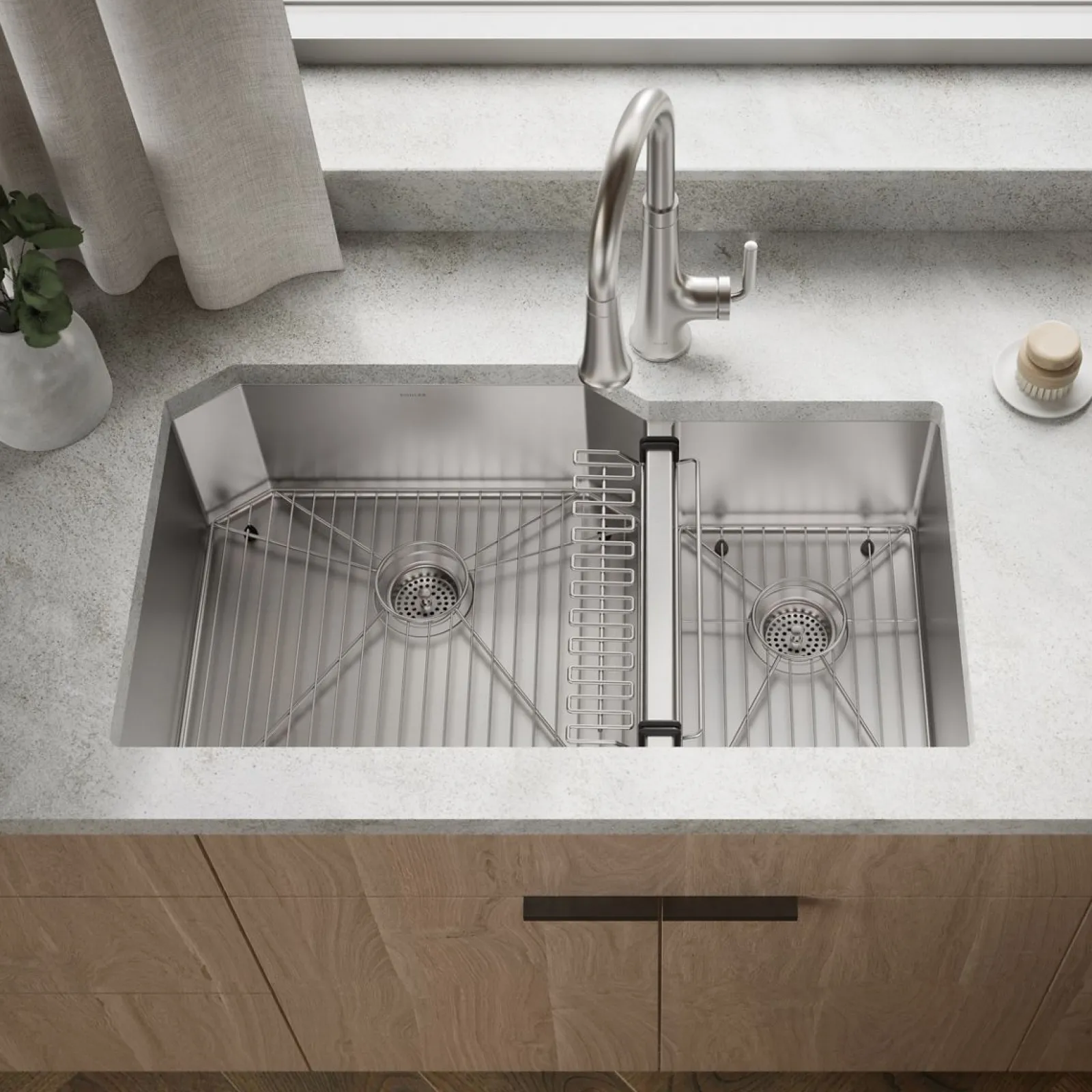 35-1/2" undermount double-bowl kitchen sink^Kohler