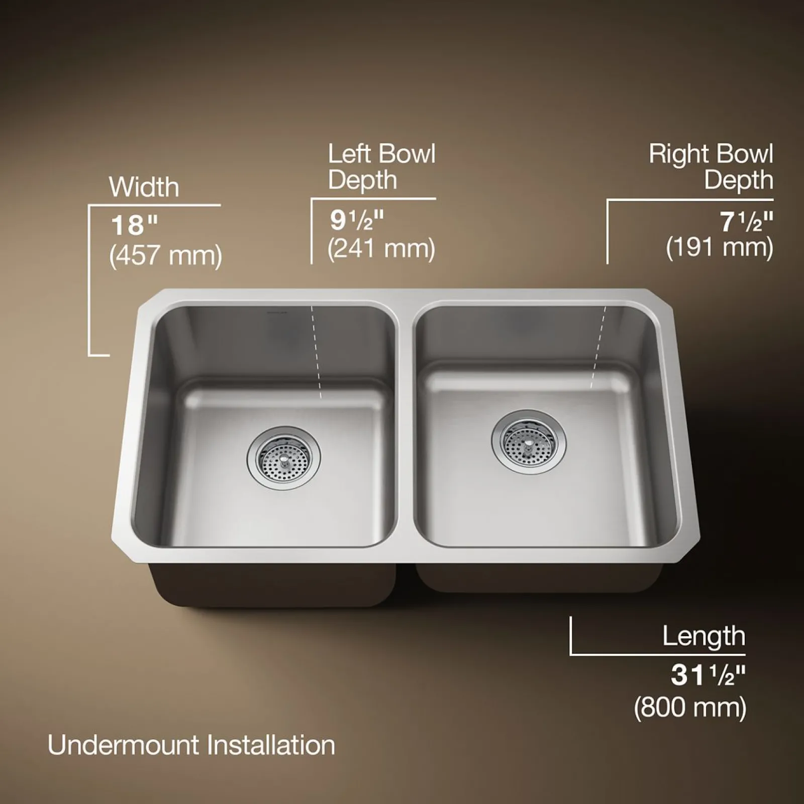 31-1/2" undermount double-bowl kitchen sink^Kohler Discount