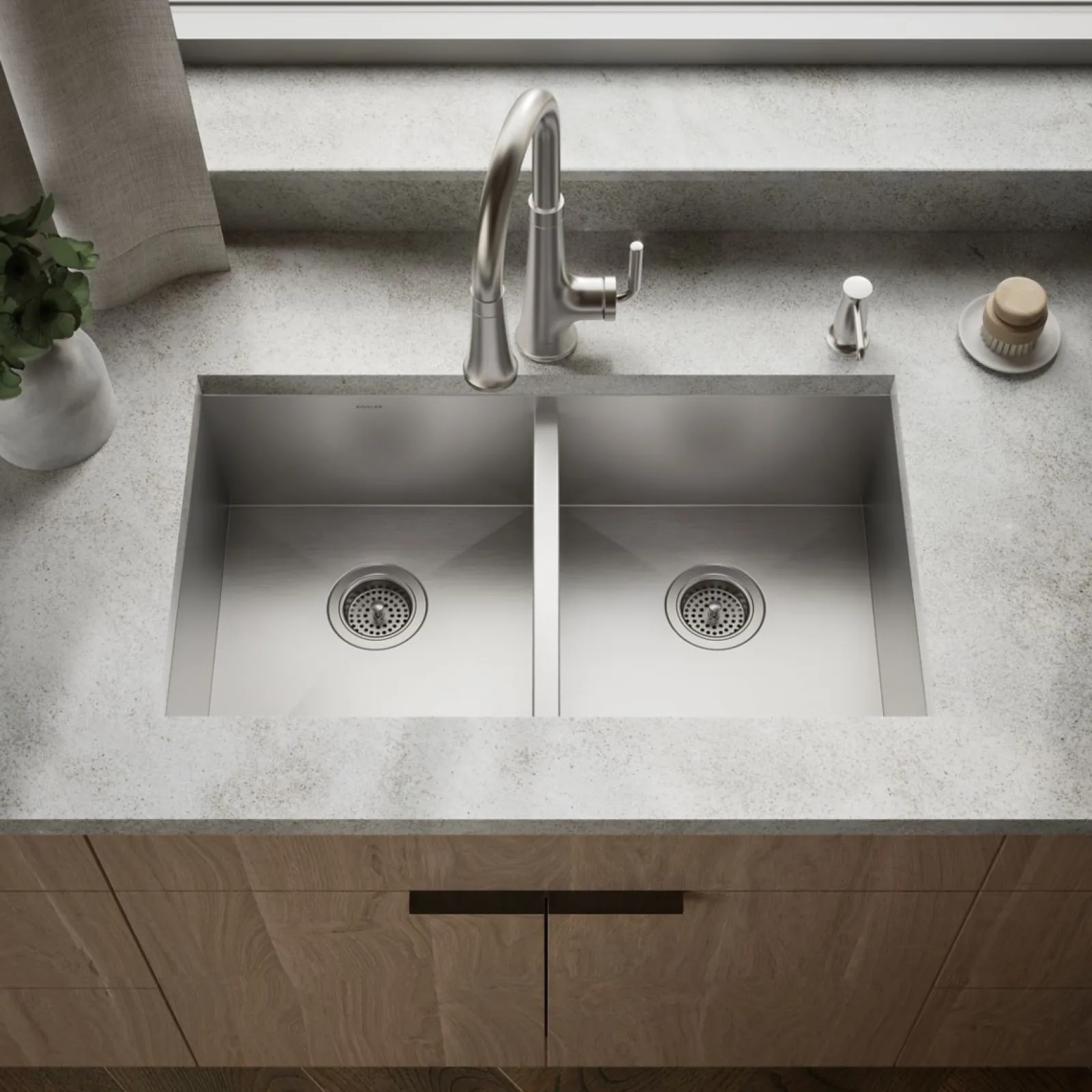 32" undermount double-bowl kitchen sink^Kohler Hot